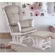 Pemberly Row Solid Wood Glider Chair and Ottoman with Pillow in White