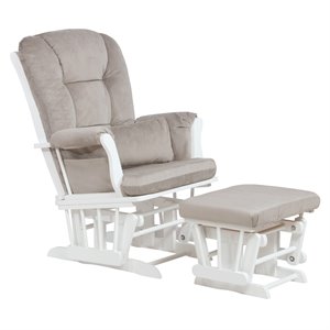Pemberly Row Solid Wood Glider Chair and Ottoman with Pillow in White