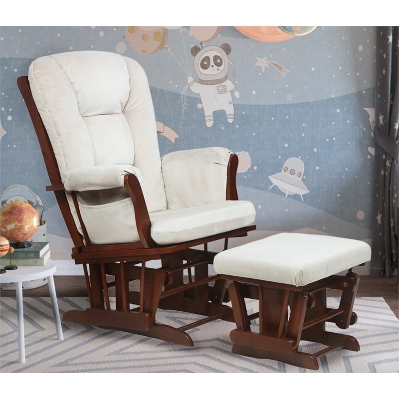 Pemberly Row Solid Wood Glider Chair and Ottoman in Espresso