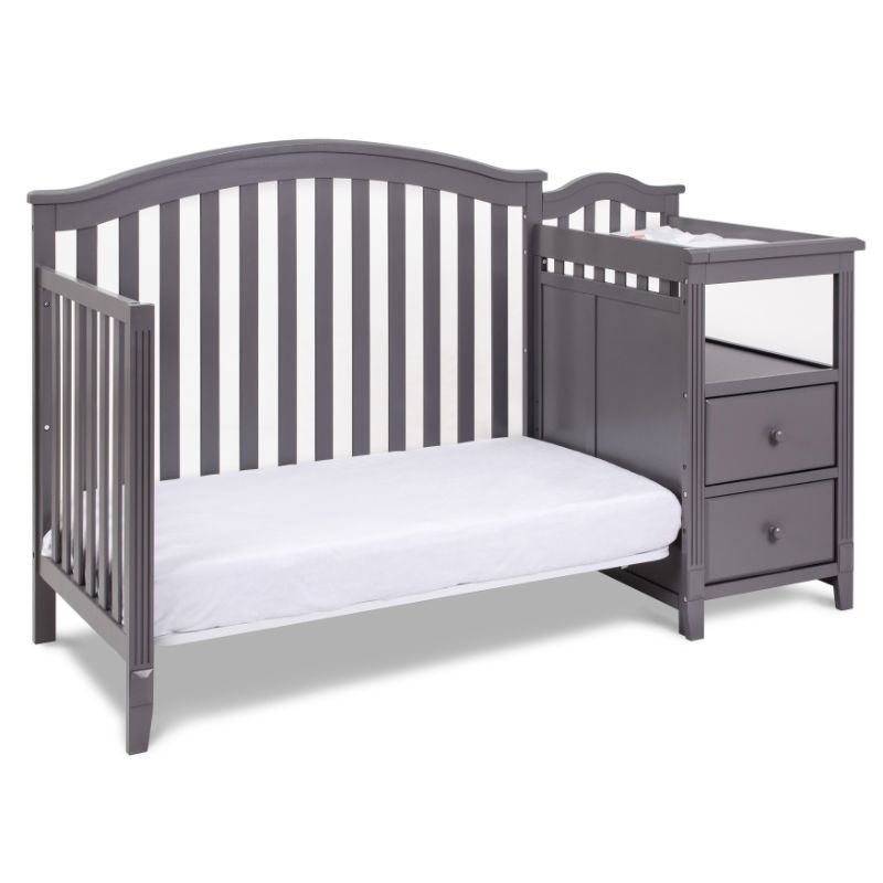 Pemberly Row 4-in-1 Convertible Crib w/ Toddler Guardrail Gray