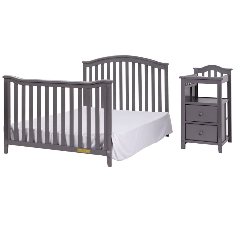 Pemberly Row 4-in-1 Convertible Crib w/ Toddler Guardrail Gray