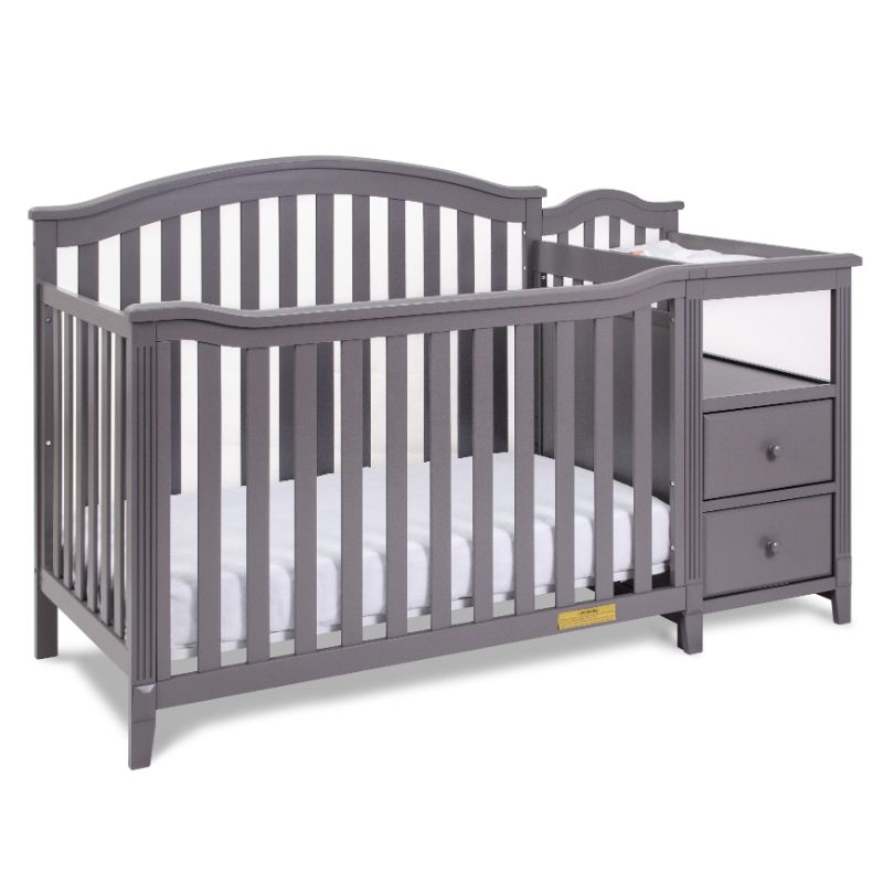 Pemberly Row 4-in-1 Convertible Crib w/ Toddler Guardrail Gray