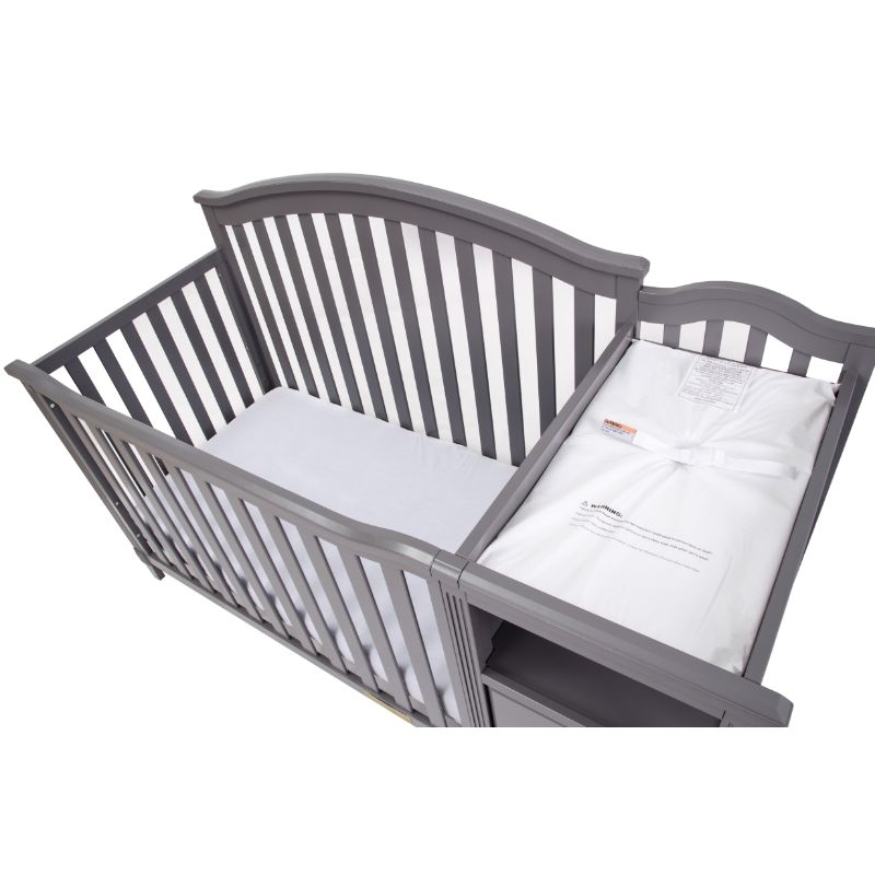 Pemberly Row 4-in-1 Convertible Crib w/ Toddler Guardrail Gray