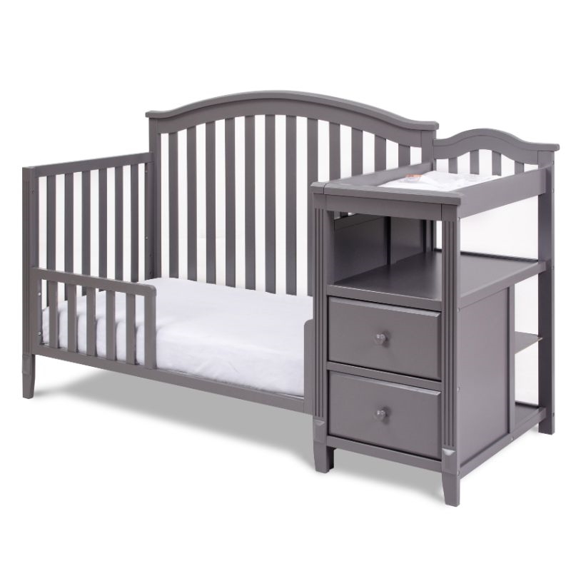 Pemberly Row 4-in-1 Convertible Crib w/ Toddler Guardrail Gray