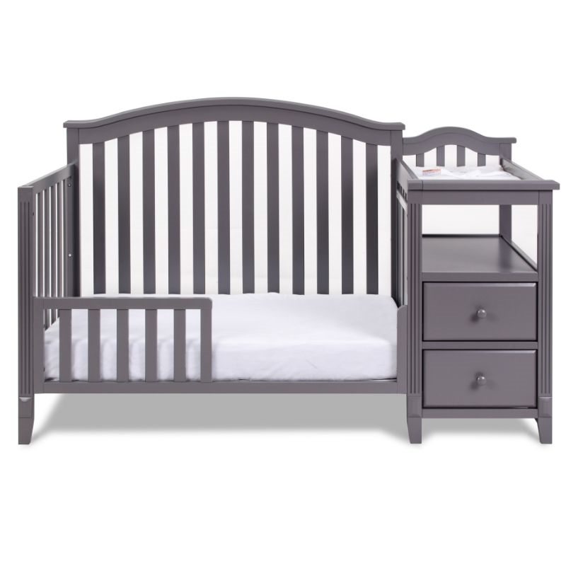 Pemberly Row 4-in-1 Convertible Crib w/ Toddler Guardrail Gray