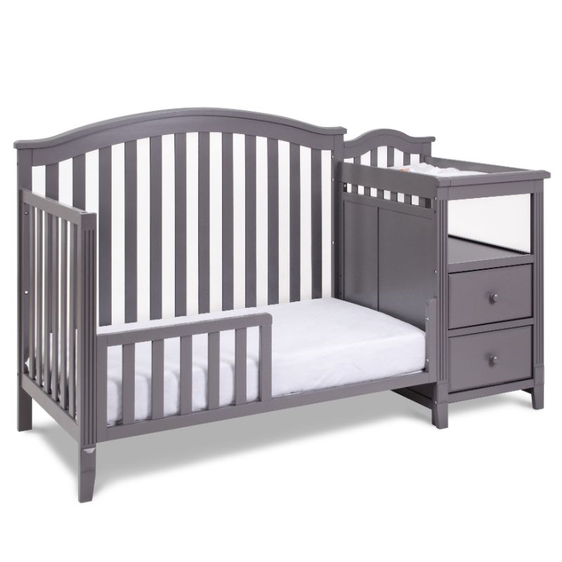 Pemberly Row 4-in-1 Convertible Crib w/ Toddler Guardrail Gray