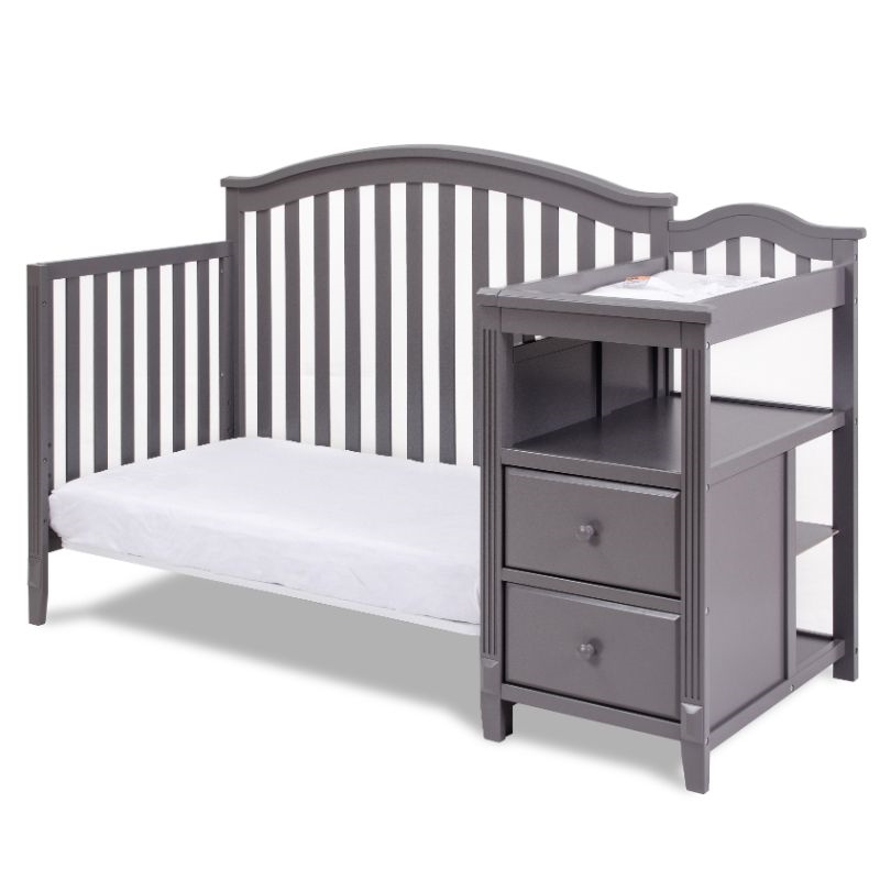 Pemberly Row 4-in-1 Convertible Crib w/ Toddler Guardrail Gray