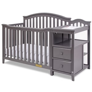 Pemberly Row 4-in-1 Convertible Crib w/ Toddler Guardrail Gray