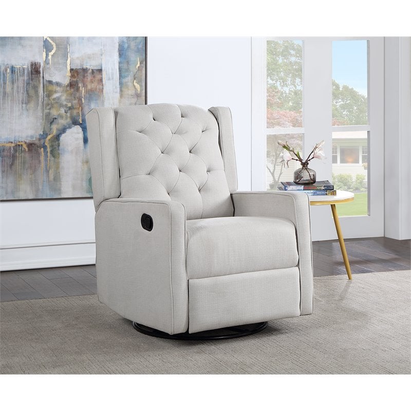 Pemberly Row Contemporary Wood Frame Swivel Glider Recliner in Gray