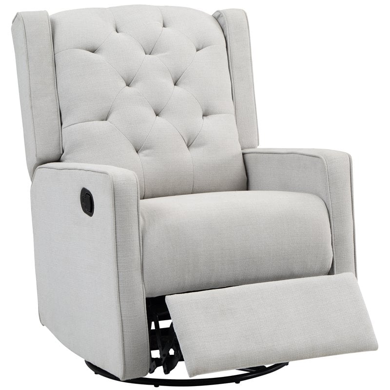 Pemberly Row Contemporary Wood Frame Swivel Glider Recliner in Gray