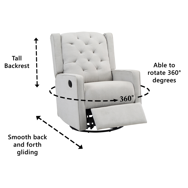 Pemberly Row Contemporary Wood Frame Swivel Glider Recliner in Gray