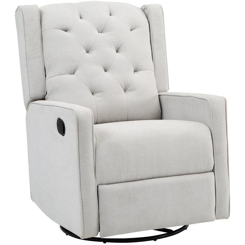 Pemberly Row Contemporary Wood Frame Swivel Glider Recliner in Gray