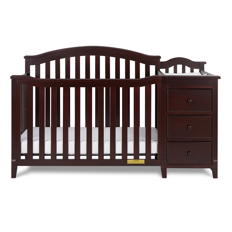 Pemberly Row Solid Wood 4-in-1 Convertible Crib & Changer in Espresso