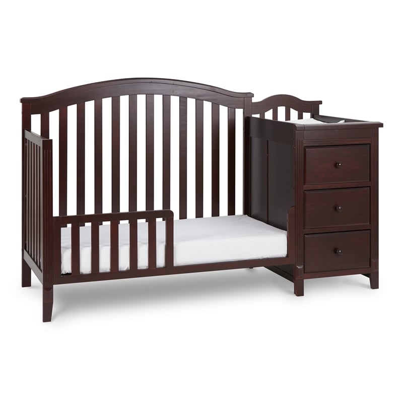 Pemberly Row Solid Wood 4-in-1 Convertible Crib & Changer in Espresso