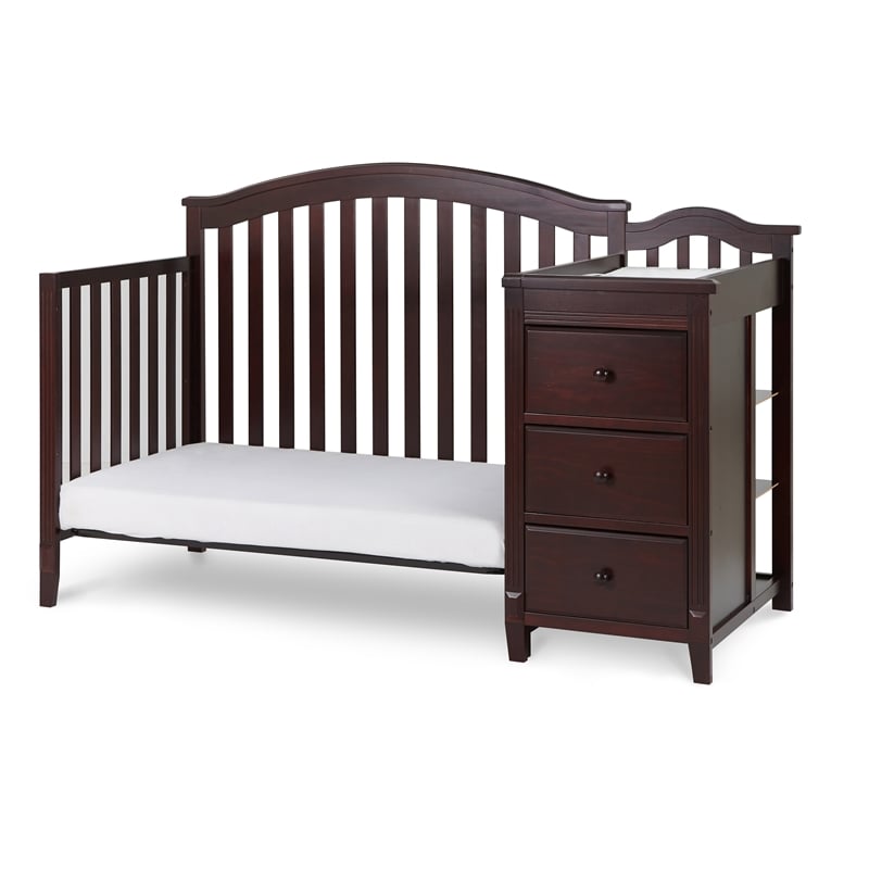 Pemberly Row Solid Wood 4-in-1 Convertible Crib & Changer in Espresso