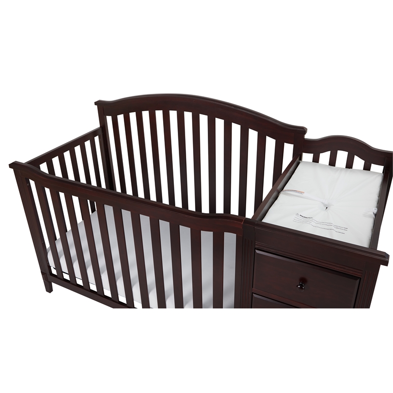 Pemberly Row Solid Wood 4-in-1 Convertible Crib & Changer in Espresso