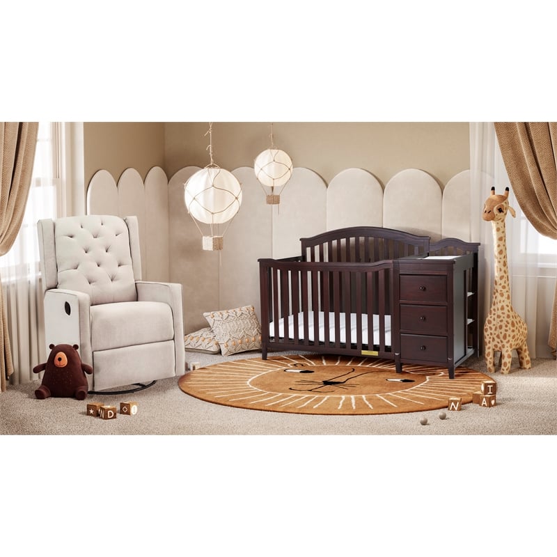 Pemberly Row Solid Wood 4-in-1 Convertible Crib & Changer in Espresso