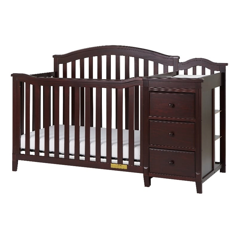 Pemberly Row Solid Wood 4-in-1 Convertible Crib & Changer in Espresso