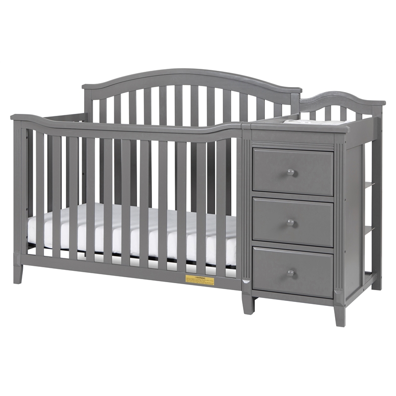 Pemberly Row Solid Wood 4-in-1 Convertible Crib & Changer in Gray