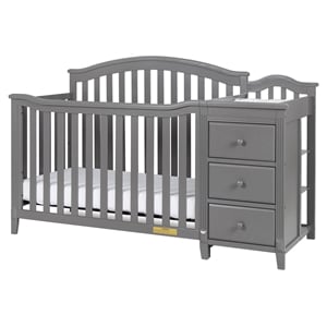 Pemberly Row Solid Wood 4-in-1 Convertible Crib & Changer in Gray