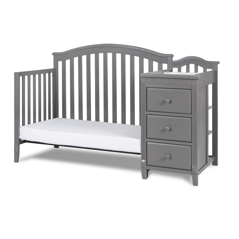 Pemberly Row Solid Wood 4-in-1 Convertible Crib & Changer in Gray