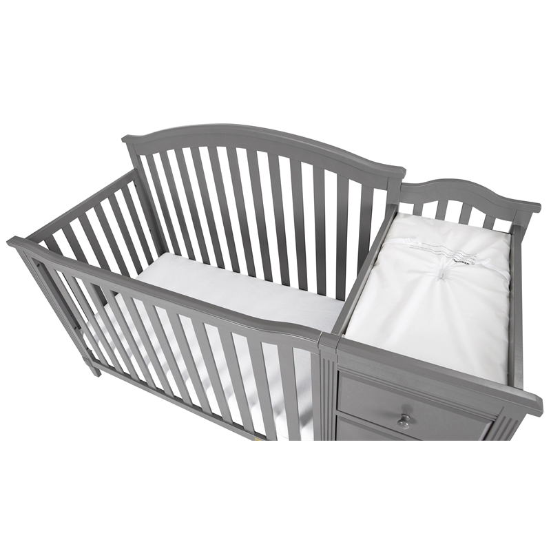 Pemberly Row Solid Wood 4-in-1 Convertible Crib & Changer in Gray