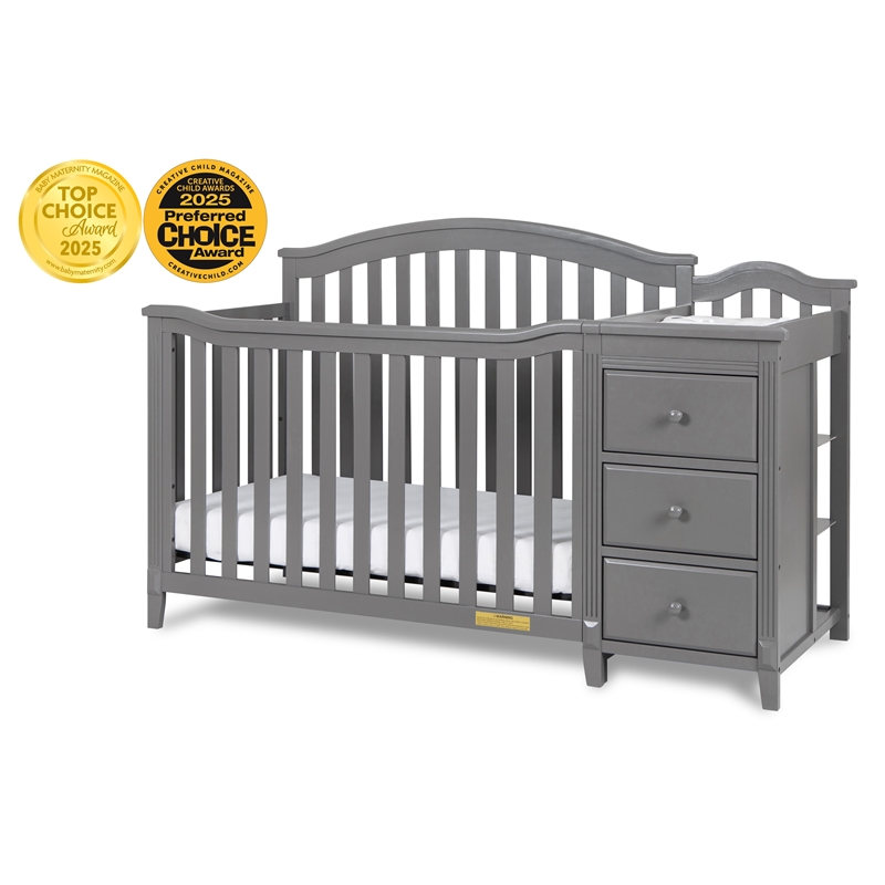 Pemberly Row Solid Wood 4-in-1 Convertible Crib & Changer in Gray