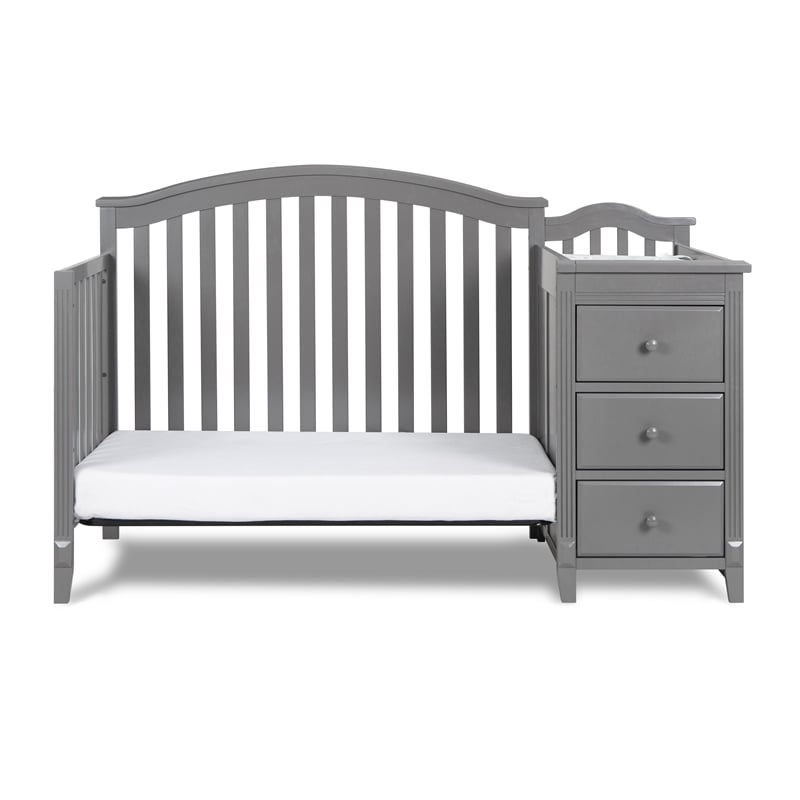 Pemberly Row Wood 4-in-1 Convertible Crib and Changer in Gray