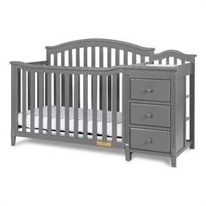 Pemberly Row Wood 4-in-1 Convertible Crib and Changer in Gray