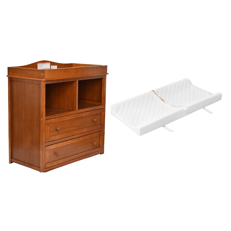 Pemberly Row 2-Drawer Changing Table with Contoured Changing Pad Pecan