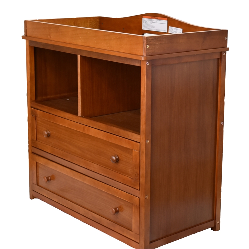 Pemberly Row Changing Table with Contoured Changing Pad & Fabric Cover Pecan