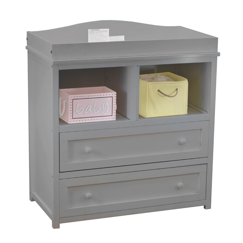 Pemberly Row 2-Drawer Changing Table with Fabric Cover Pad in Gray