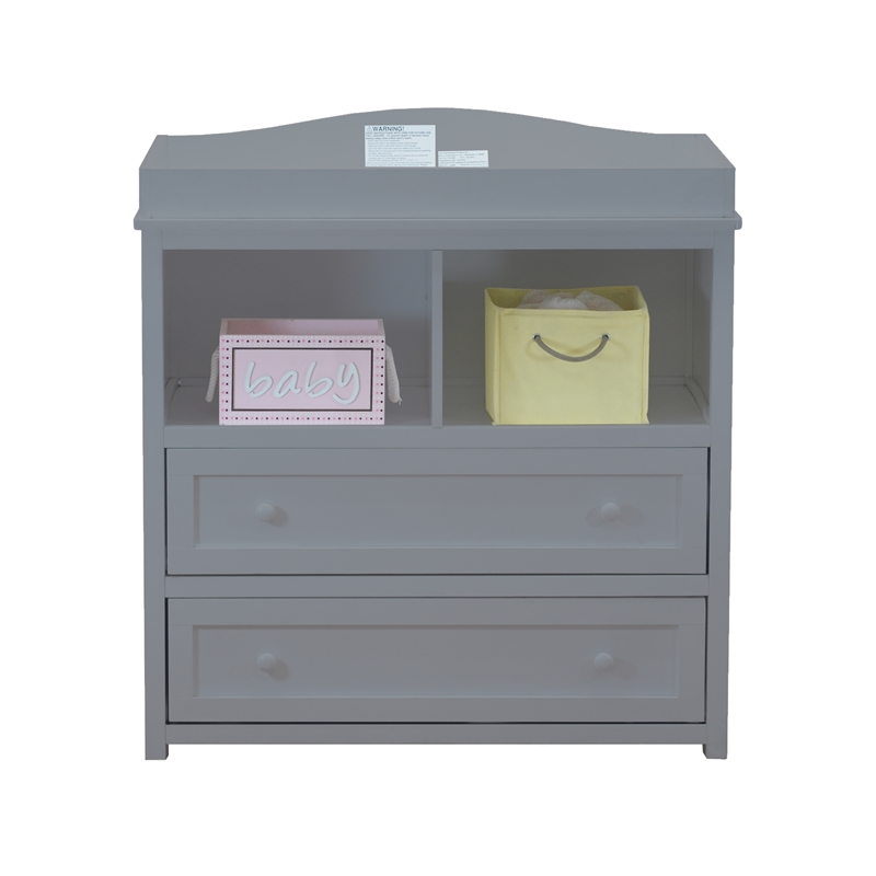 Pemberly Row 2-Drawer Changing Table with Fabric Cover Pad in Gray