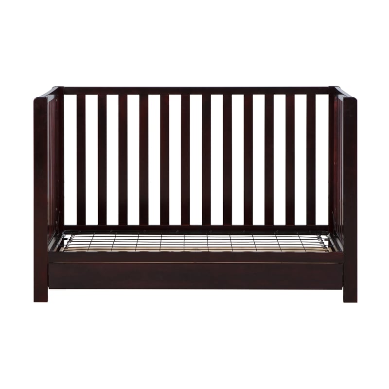 Pemberly Row Contemporary 4-in-1 Convertible Crib with Drawer Espresso