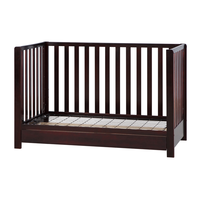 Pemberly Row Contemporary 4-in-1 Convertible Crib with Drawer Espresso