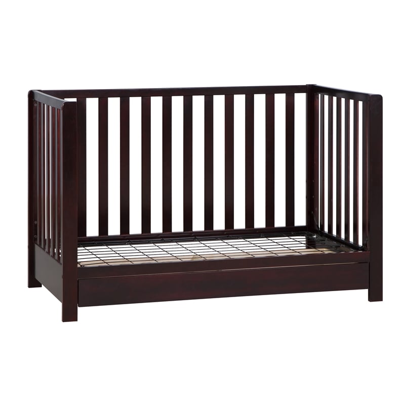 Pemberly Row Contemporary 4-in-1 Convertible Crib with Drawer Espresso