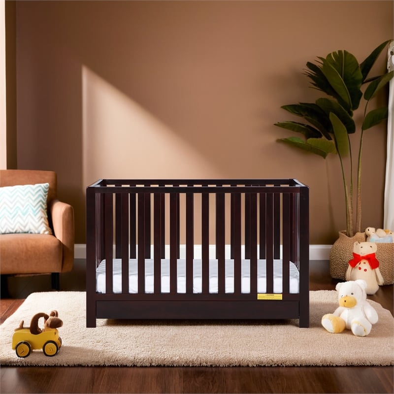Pemberly Row Contemporary 4-in-1 Convertible Crib with Drawer Espresso