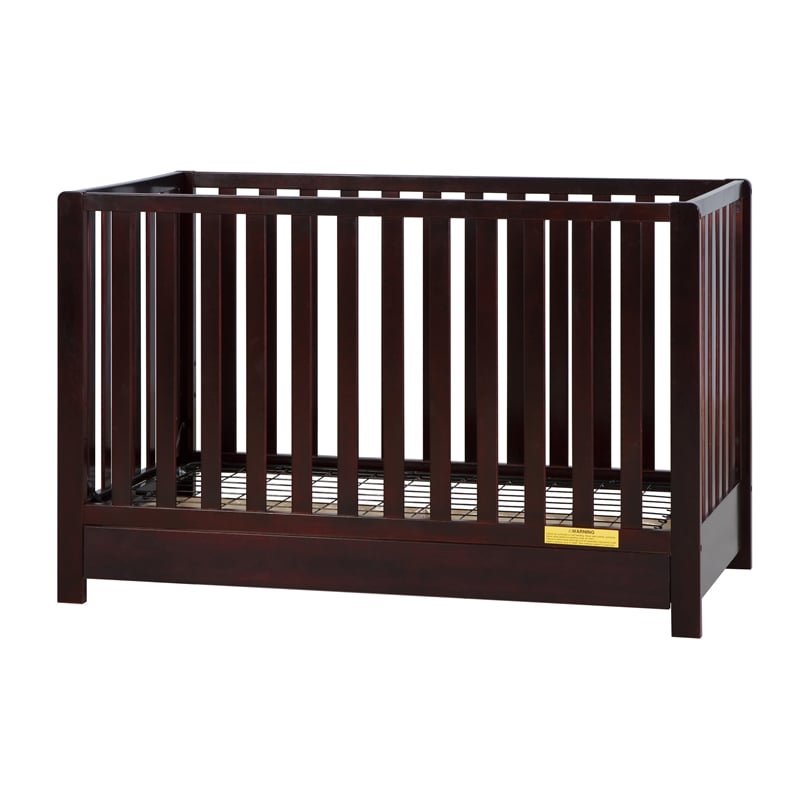 Pemberly Row Contemporary 4-in-1 Convertible Crib with Drawer Espresso