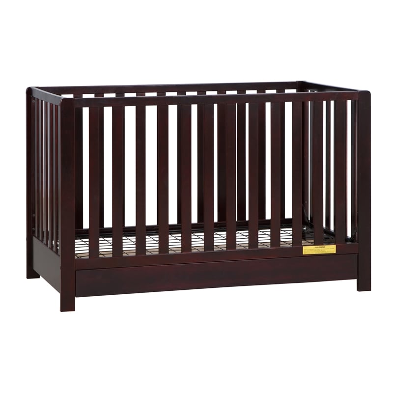 Pemberly Row Contemporary 4-in-1 Convertible Crib with Drawer Espresso