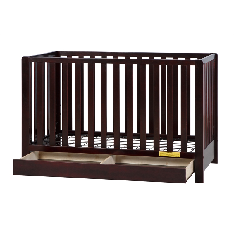 Pemberly Row Contemporary 4-in-1 Convertible Crib with Drawer Espresso
