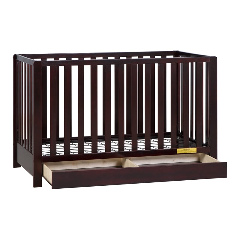 Pemberly Row Contemporary 4-in-1 Convertible Crib with Drawer Espresso