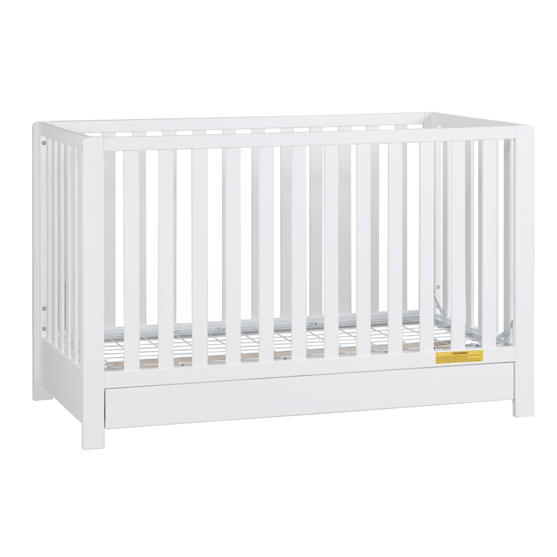 Pemberly Row Contemporary 4-in-1 Convertible Crib with Drawer White