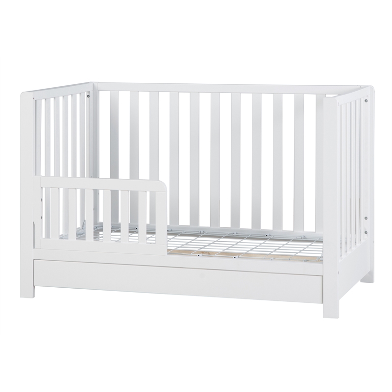 Pemberly Row Contemporary 4-in-1 Convertible Crib with Drawer White