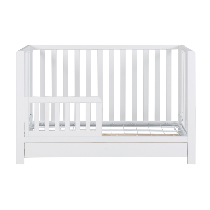 Pemberly Row Contemporary 4-in-1 Convertible Crib with Drawer White