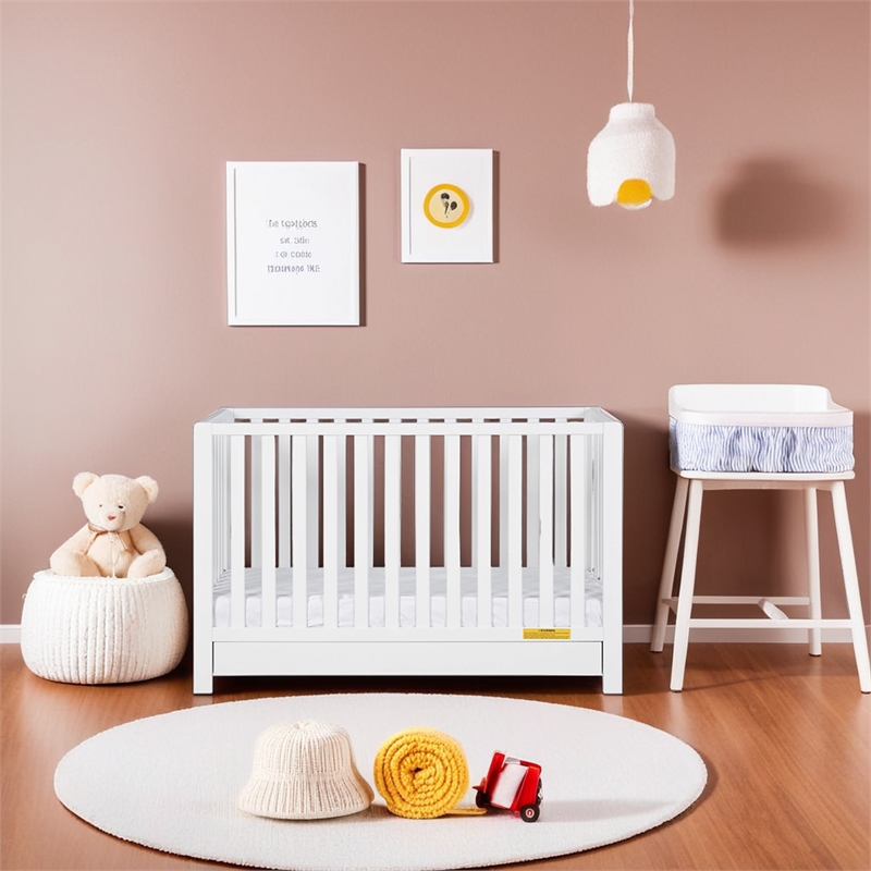 Pemberly Row Contemporary 4-in-1 Convertible Crib with Drawer White