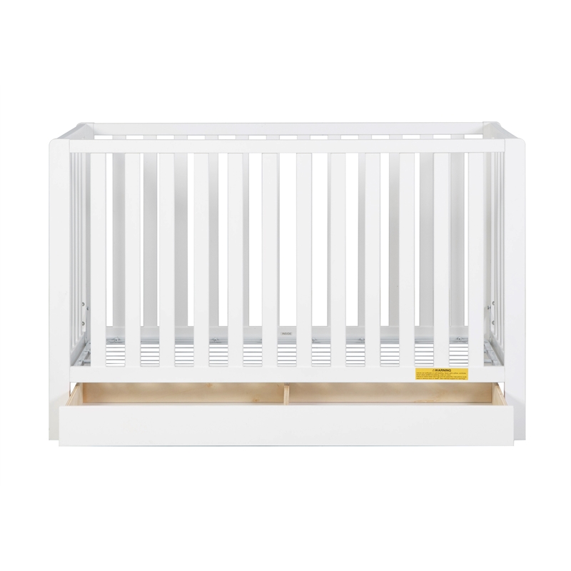 Pemberly Row Contemporary 4-in-1 Convertible Crib with Drawer White