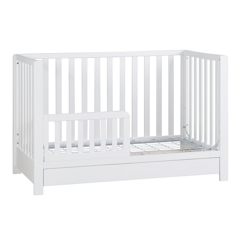 Pemberly Row Contemporary 4-in-1 Convertible Crib with Drawer White