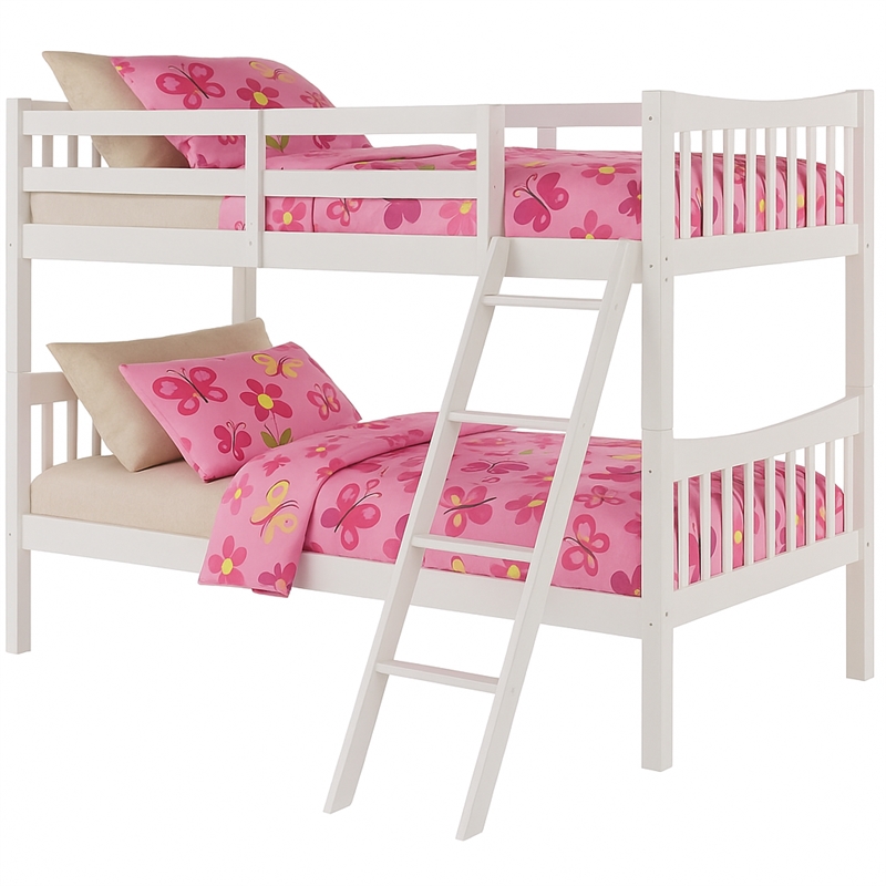 Pemberly Row Contemporary Twin Over Twin Bunk Bed in White Finish