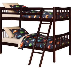 Pemberly Row Contemporary Twin Over Twin Bunk Bed in Espresso