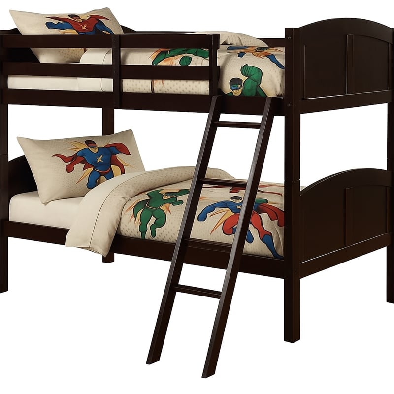 Pemberly Row Contemporary Twin Over Twin Bunk Bed in Espresso